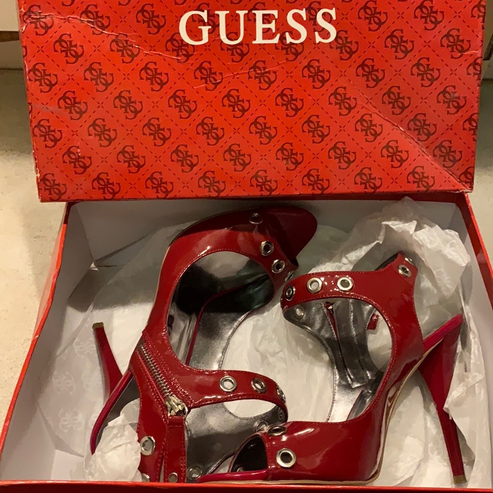 Red patent heels